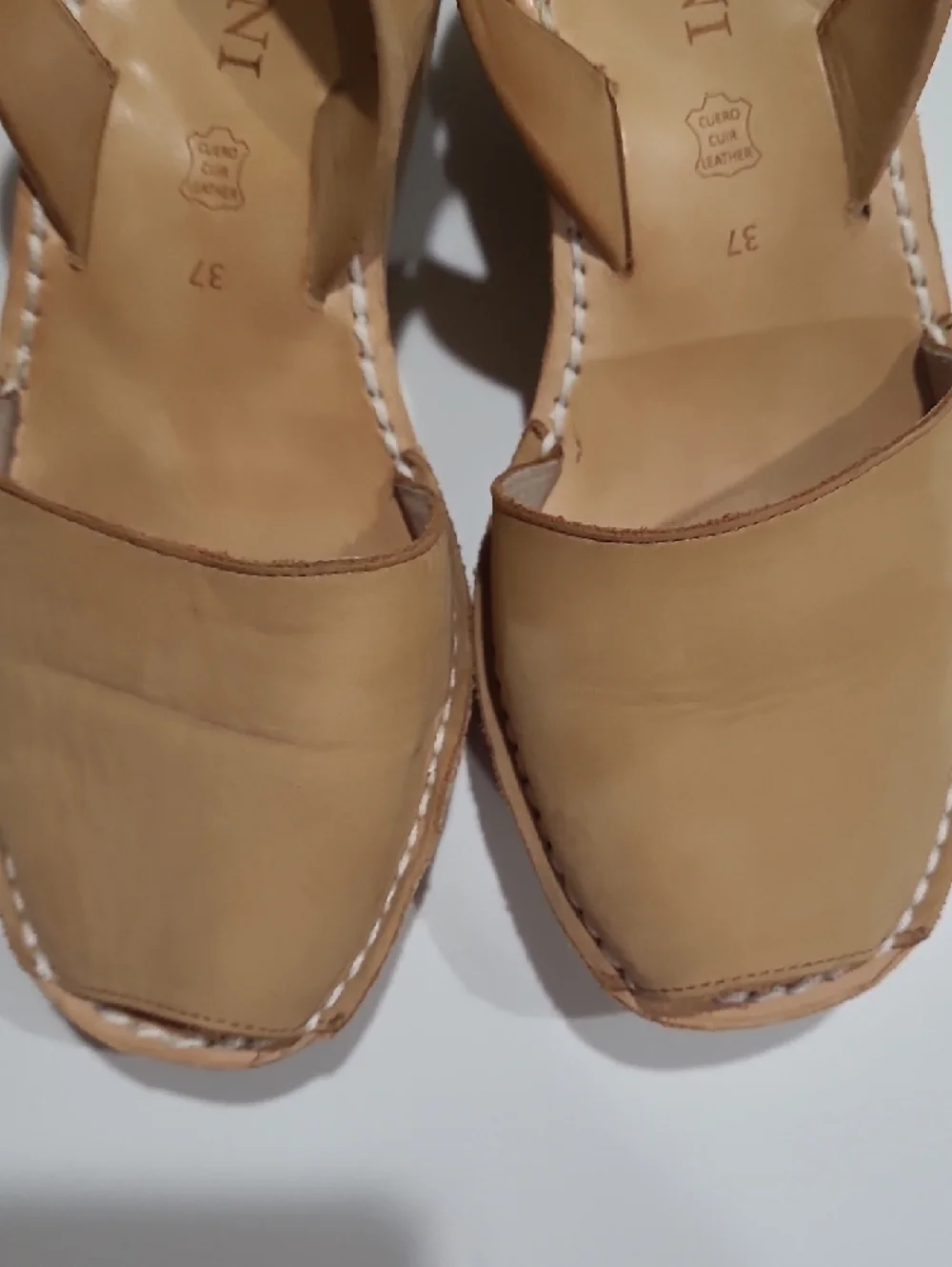 CalaXini Handcrafted Leather Avarca Tan  Espadrille Slingback Wedges - Size 7